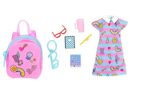 BARBIE FASHION ACCESSORIES SCHOOL DRESS AND BAG WITH SURPRISES