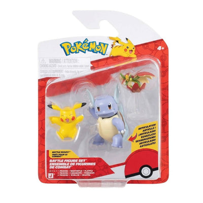 POKEMON BATTLE FIGURE SET - PIKACHU + WARTORTLE + FLAPPLE - Toyworld Frankston
