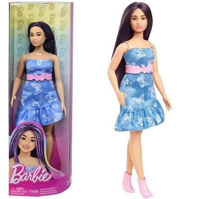 BARBIE FASHION DOLL - #231 PURPLE HAIR DENIM BUTTERFLY DRESS - Toyworld Frankston