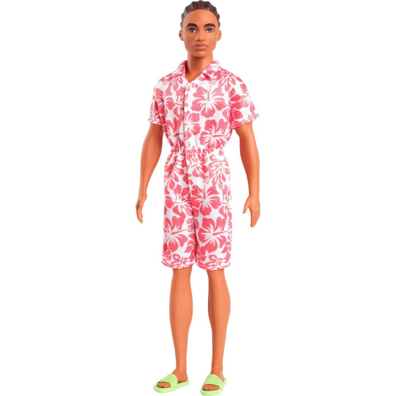 BARBIE FASHIONISTA KEN DOLL 235 BRUNETTE BRAID CORAL JUMPSUIT