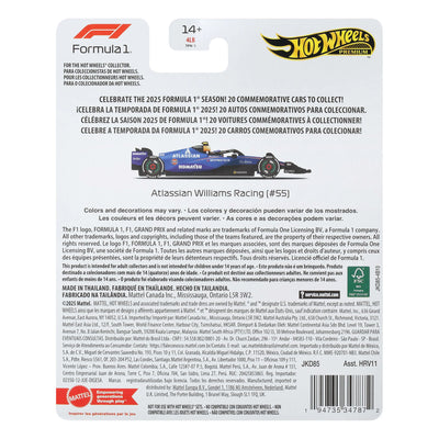 HOT WHEELS PREMIUM FORMULA 1 2025 - ATLASSIAN WILLIAMS RACING #55