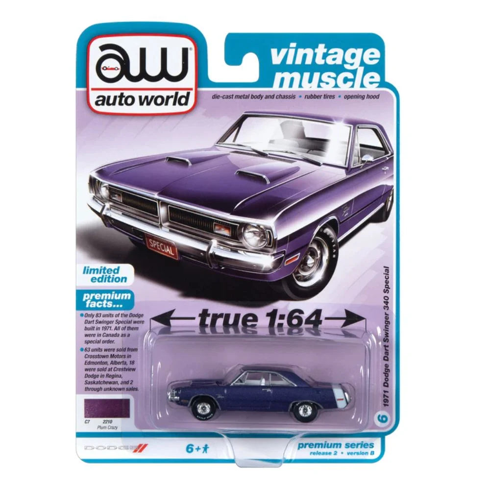 AUTO WORLD 1:64 PREMIUM SERIES - 1971 DODGE DART SWINGER 340 SPECIAL - Toyworld Frankston
