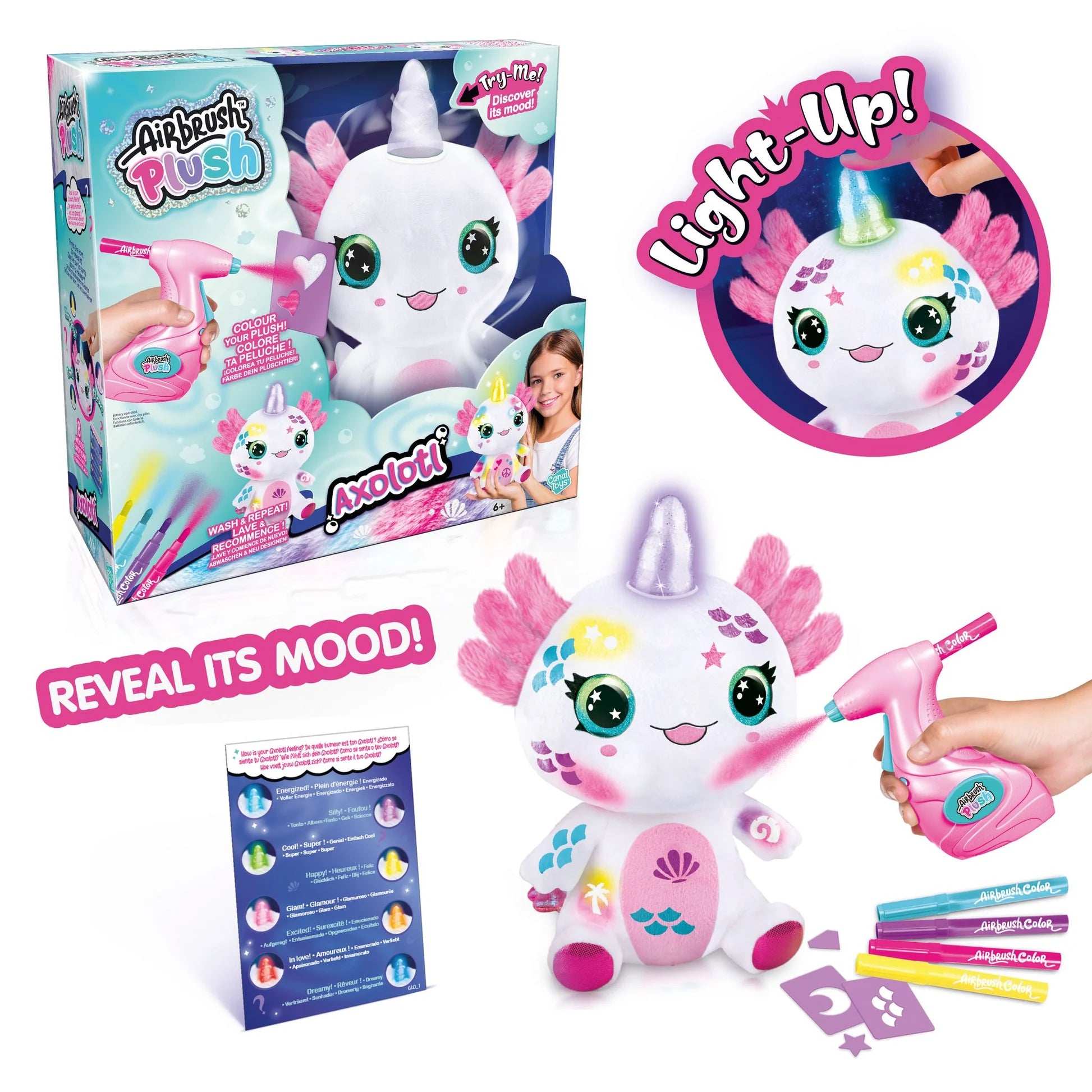 AIR BRUSH PLUSH - LIGHT UP AXOLOTL - Toyworld Frankston