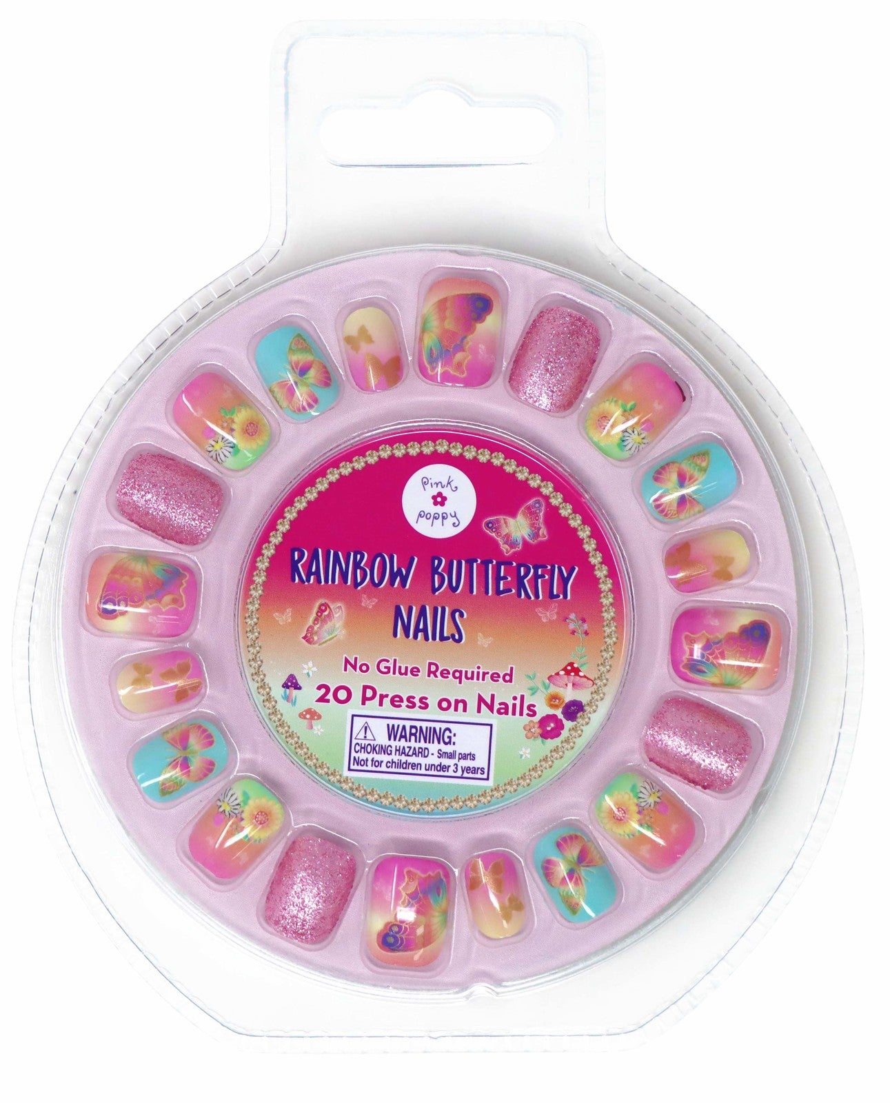 PINK POPPY RAINBOW BUTTERFLY PRESS ON NAILS - Toyworld Frankston