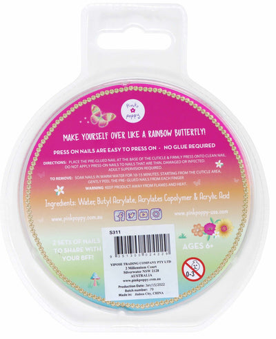PINK POPPY RAINBOW BUTTERFLY PRESS ON NAILS