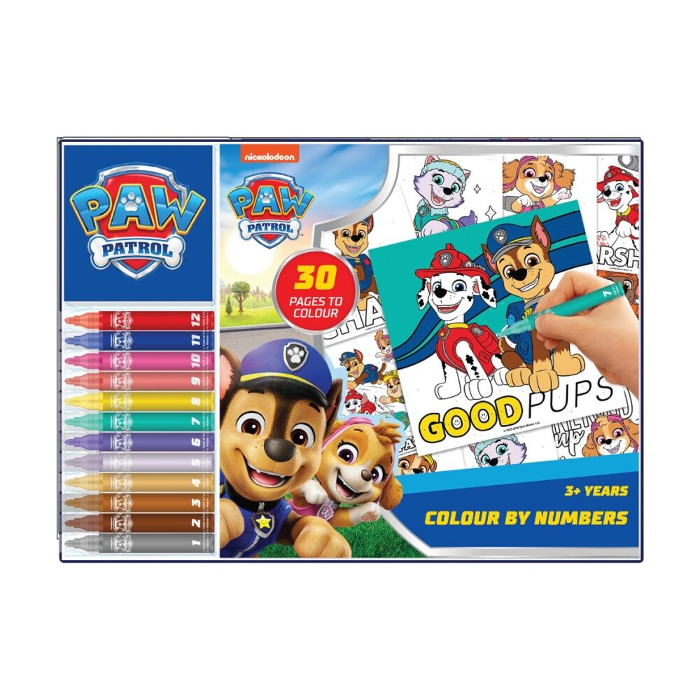 PAW PATROL COLOUR BY NUMBERS - 4 PACK WITH MARKERS AND COLOURING SHEETS - Toyworld Frankston