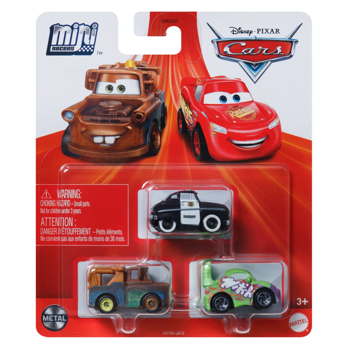 DISNEY / PIXAR CARS DIE CAST METAL MINI RACERS MATER, SHERIFF & WINGO CAR 3-PACK - Toyworld Frankston