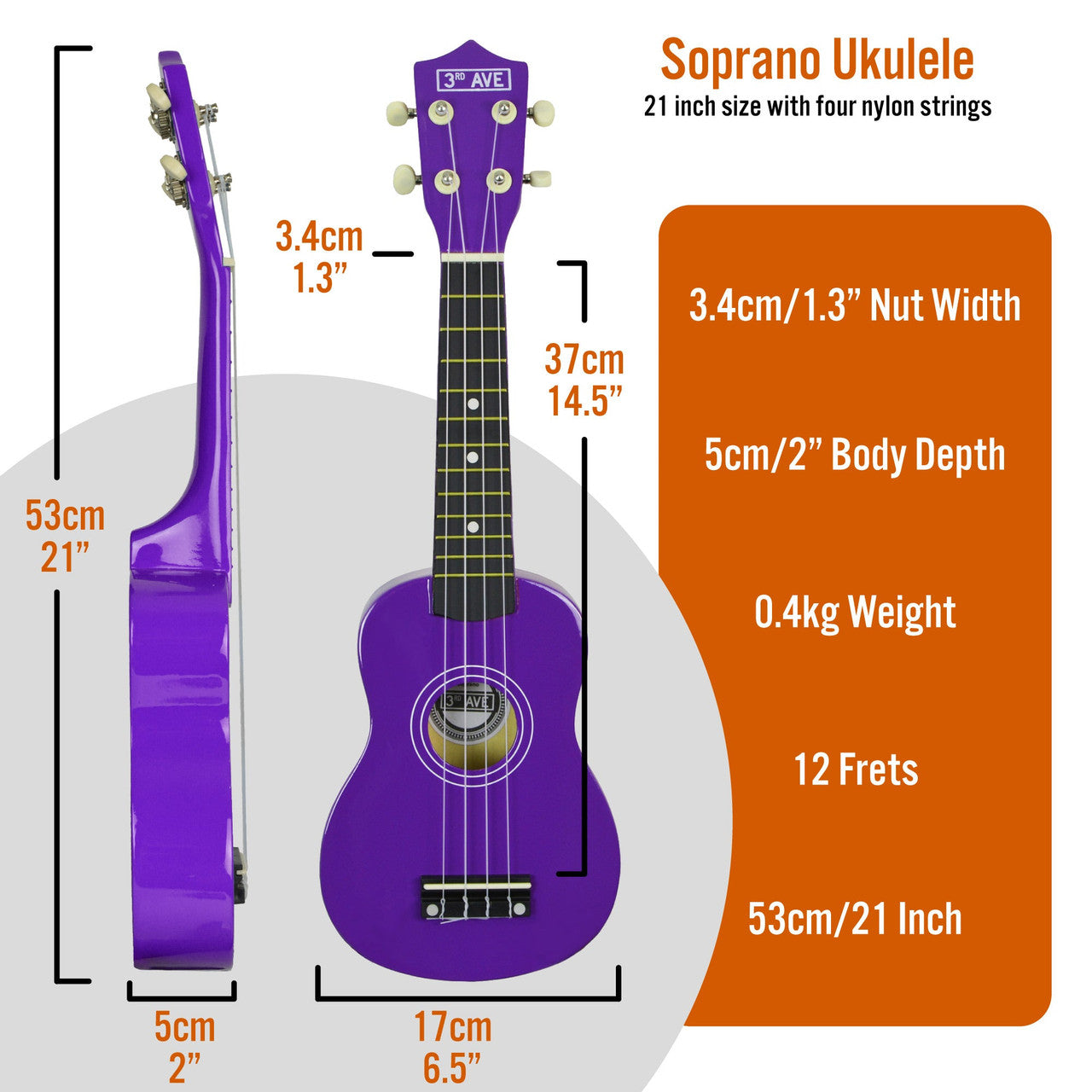 3RD AVENUE SOPRANO UKULELE -PURPLE - Toyworld Frankston
