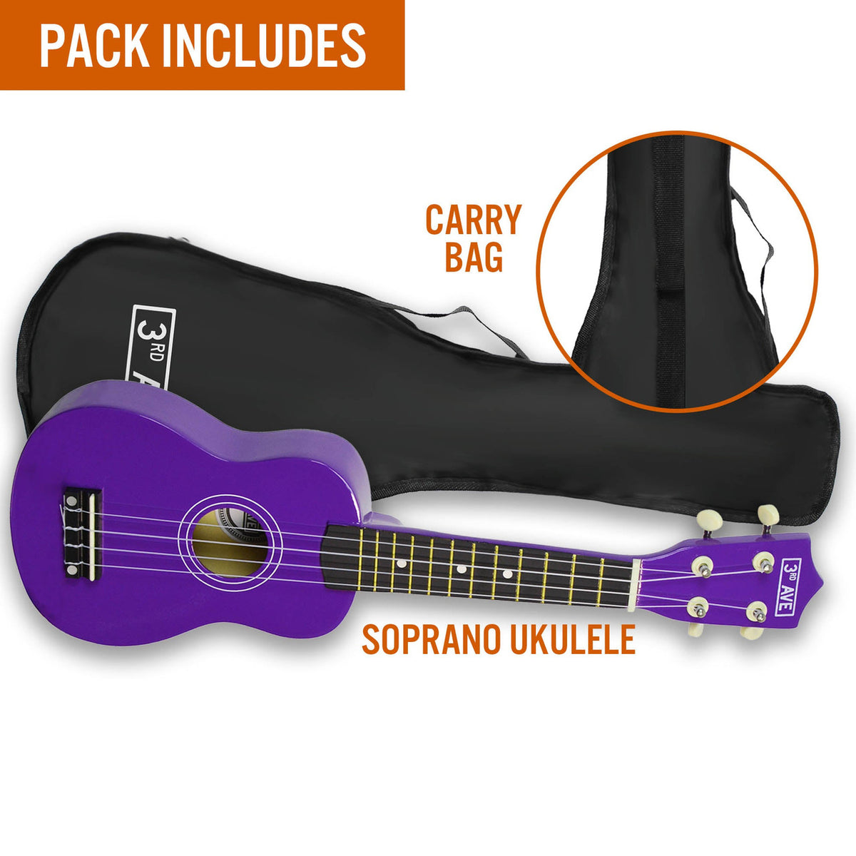 3RD AVENUE SOPRANO UKULELE -PURPLE