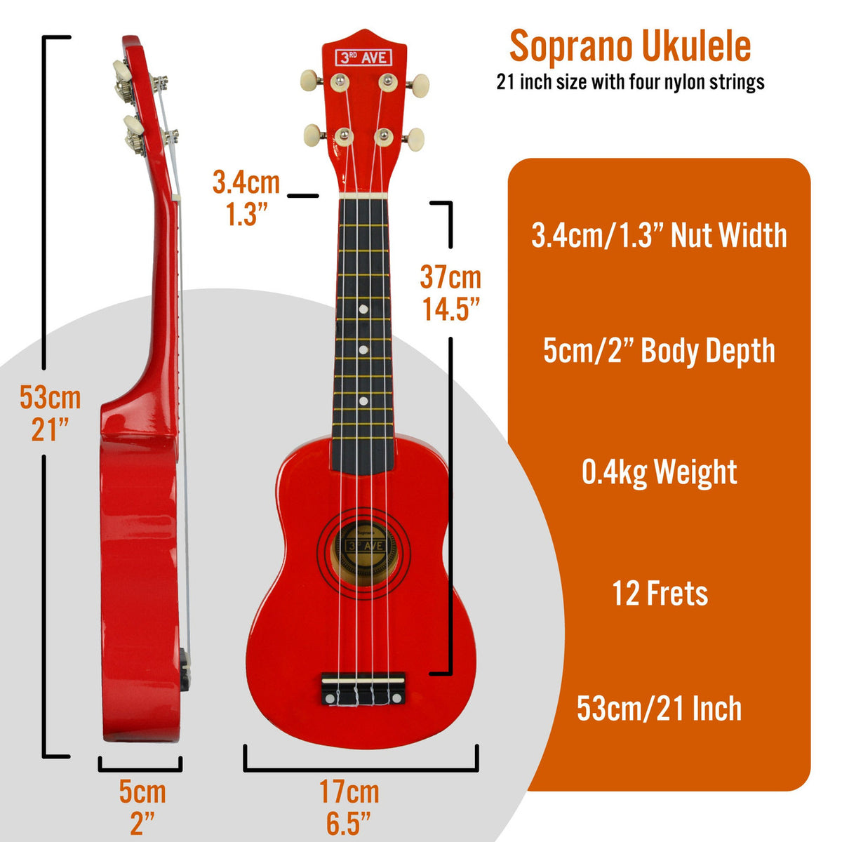 3RD AVENUE SOPRANO UKULELE - RED