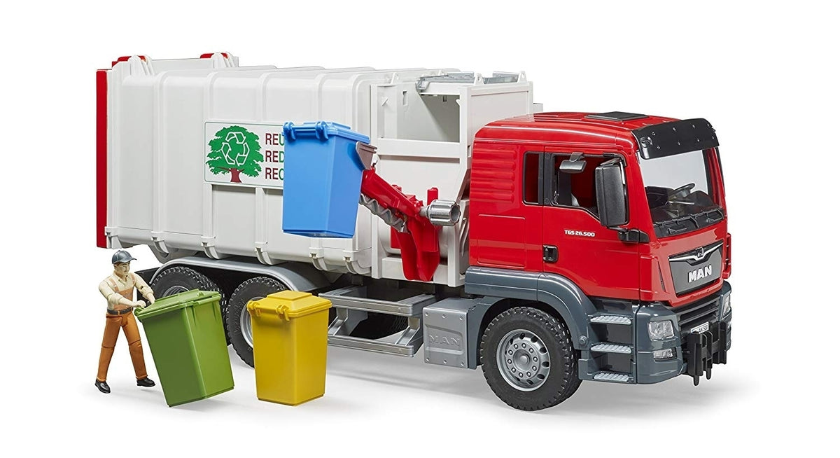 BRUDER MAN TGS SIDE LOADING GARBAGE TRUCK - Toyworld Frankston