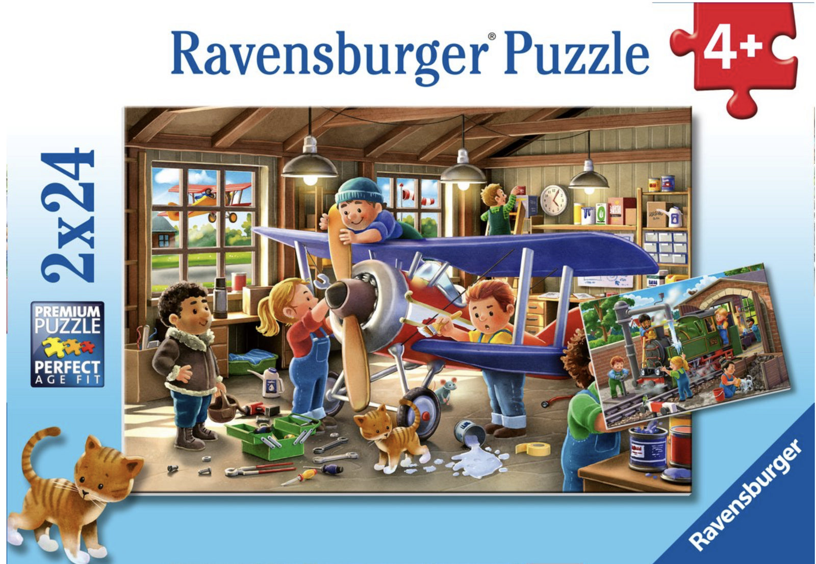 RAVENSBURGER - AIRPLANE AND TRAIN MAINTENANCE 2X12 PIECE PUZZLE - Toyworld Frankston