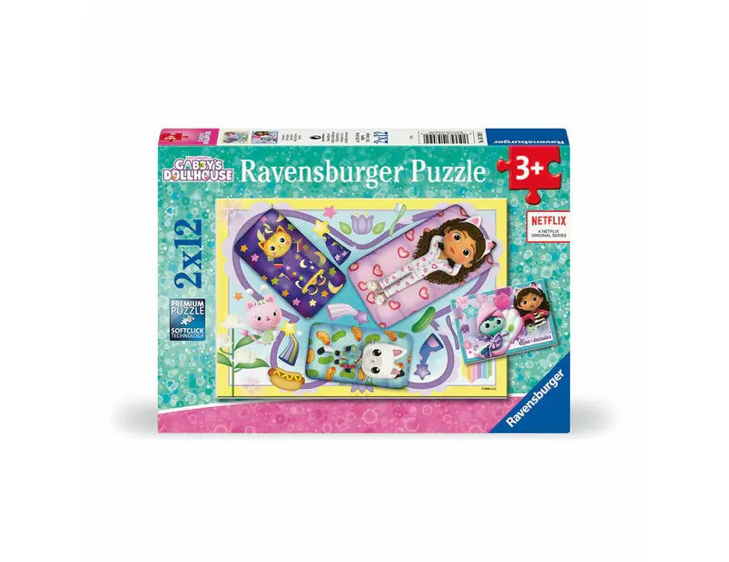 RAVENSBURGER - GABBYS DOLLHOUSE MAGICAL SLEEPOVER 2X12 PIECE PUZZLE - Toyworld Frankston