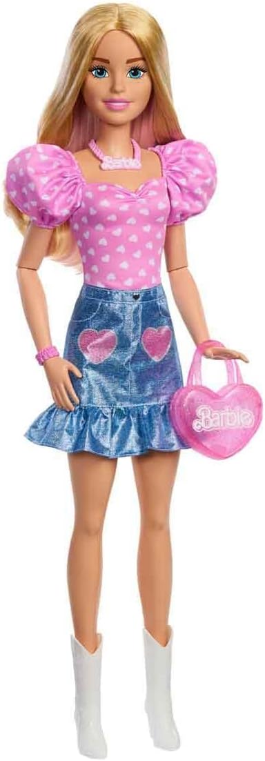 BARBIE 71CM BLONDE DOLL 2025 FASHION DOLL - PINK TOP AND DENIM SKIRT - Toyworld Frankston