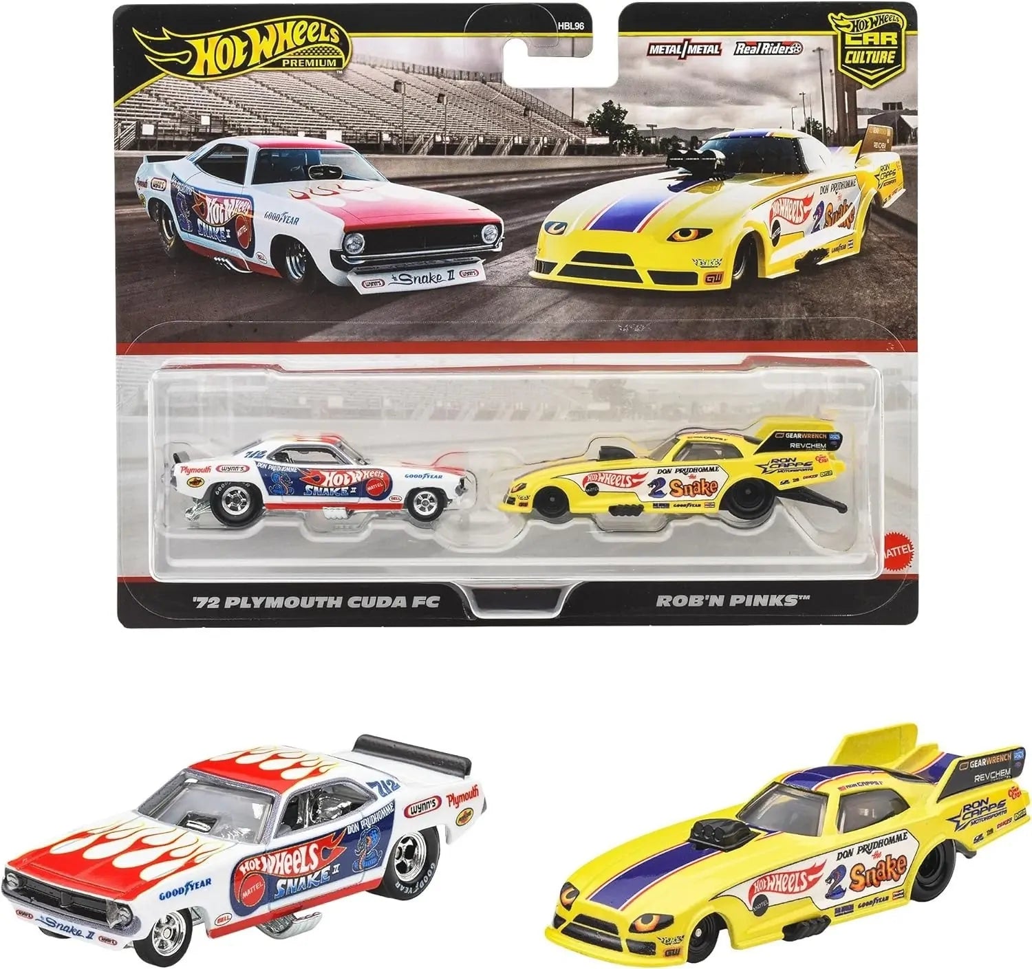 HOT WHEELS PREMIUM 2 PACK - '72 PLYMOUTH CUDA FC / ROB'N PINKS - Toyworld Frankston