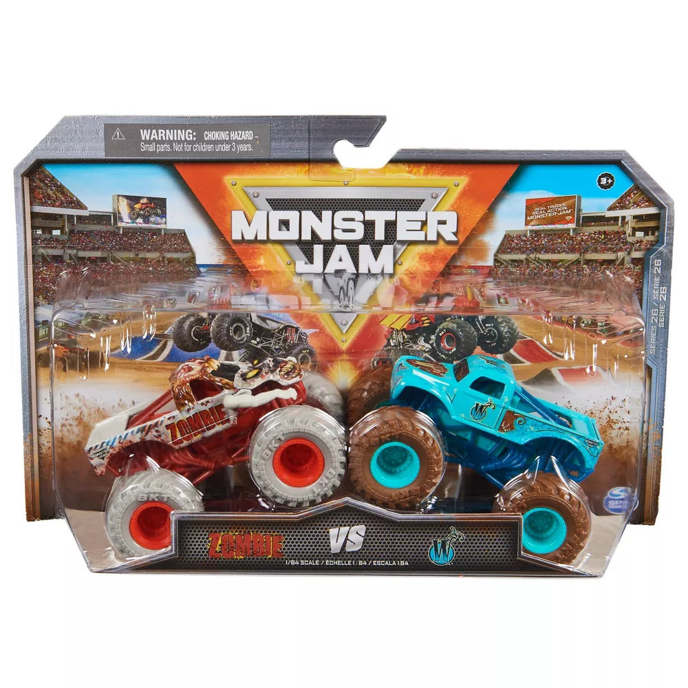 MONSTER JAM - 1:64 DIECAST TRUCKS 2PK - ZOMBIE VS WHIPLASH - Toyworld Frankston