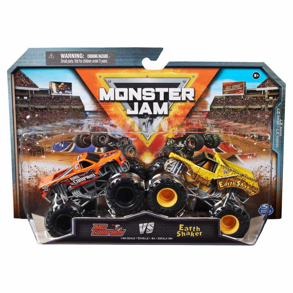 MONSTER JAM 1:64 DIECAST 2 PACK - BAD COMPANY VS EARTH SHAKER - Toyworld Frankston