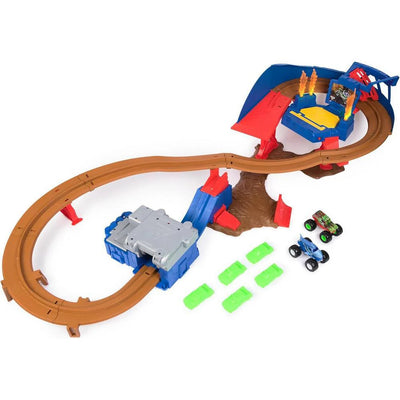 MONSTER JAM 1:64 SUPERCHARGE SPEEDWAY SET - GRAVE DIGGER AND MEGALODON - Toyworld Frankston
