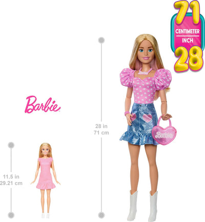 BARBIE 71CM BLONDE DOLL 2025 FASHION DOLL - PINK TOP AND DENIM SKIRT - Toyworld Frankston
