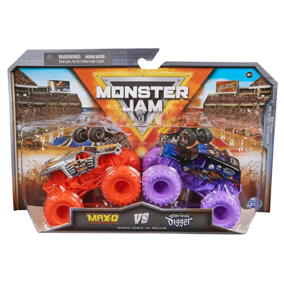 MONSTER JAM - 1:64 DIECAST TRUCKS 2PK - MAX-D VS SAVAGE DIGGER - Toyworld Frankston