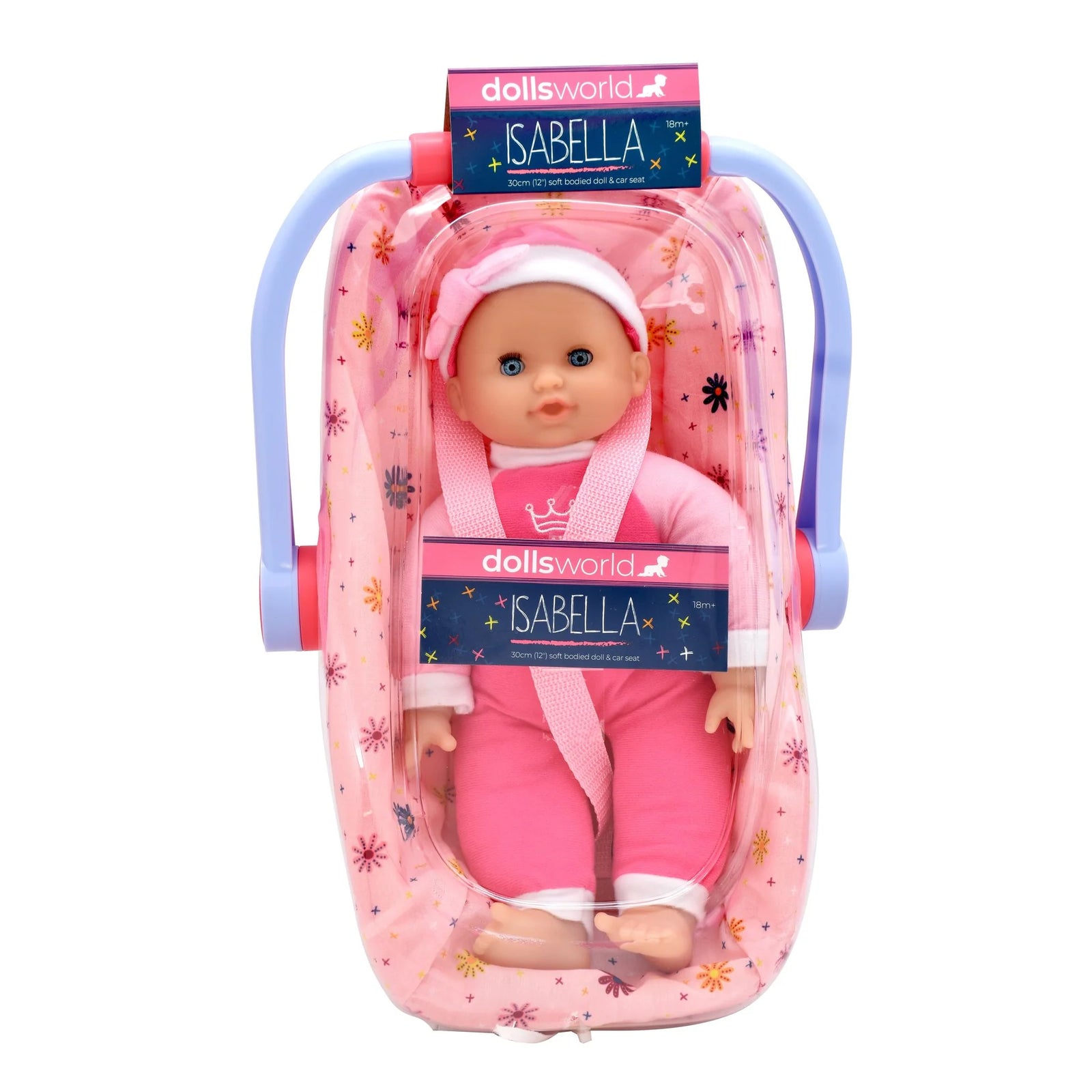 DOLLS WORLD - ISABELLA BABY DOLL AND CAR SEAT - Toyworld Frankston