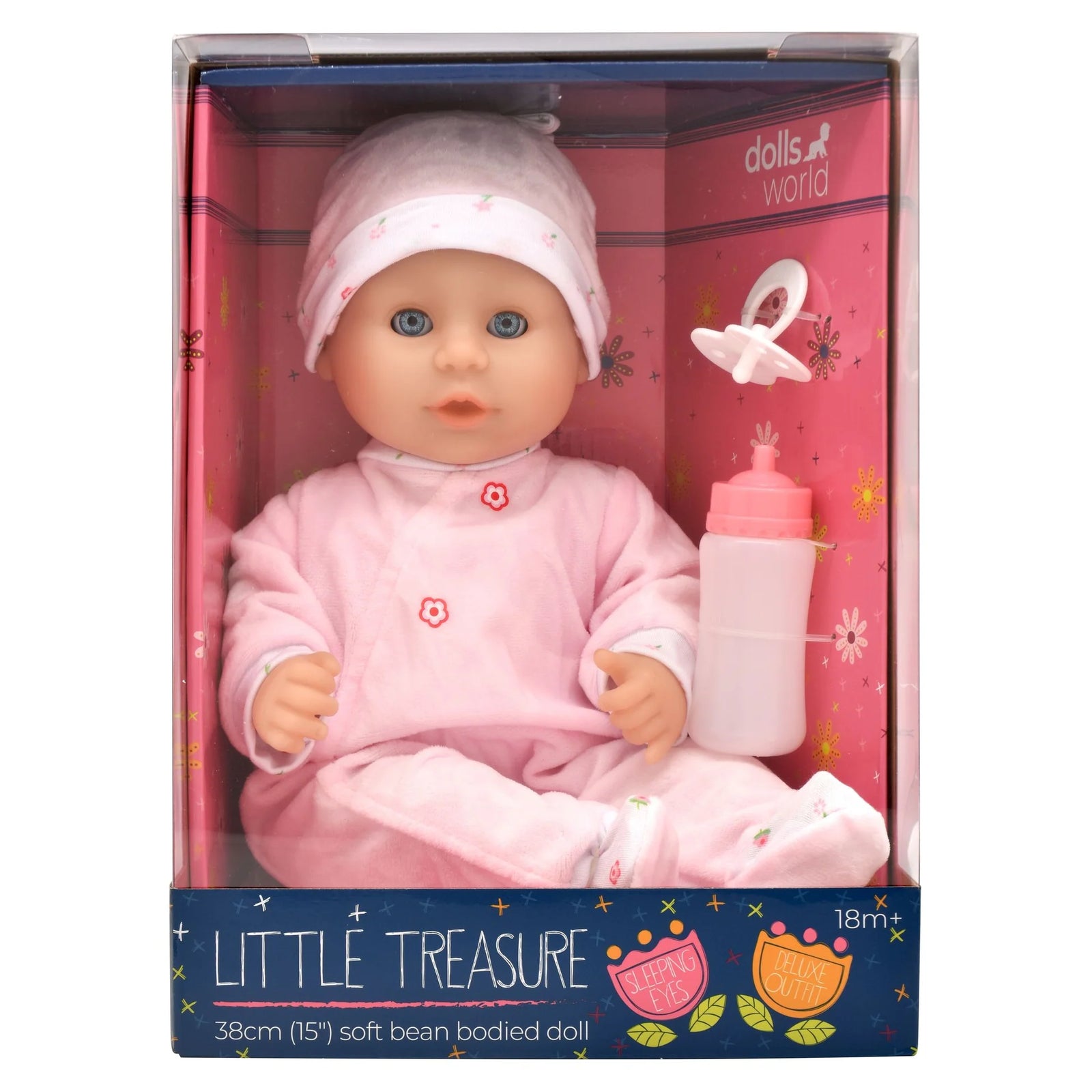 DOLLS WORLD - LITTLE TREASURE SOFT BODIED DOLL PINK OUTFIT - Toyworld Frankston