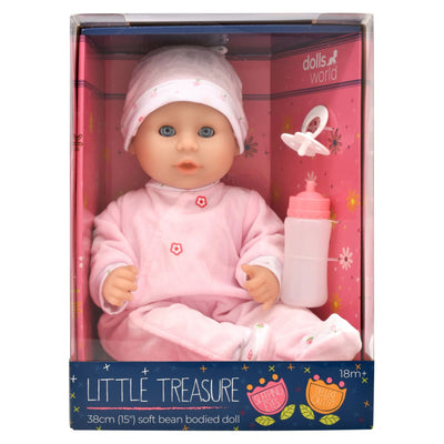DOLLS WORLD - LITTLE TREASURE SOFT BODIED DOLL PINK OUTFIT - Toyworld Frankston