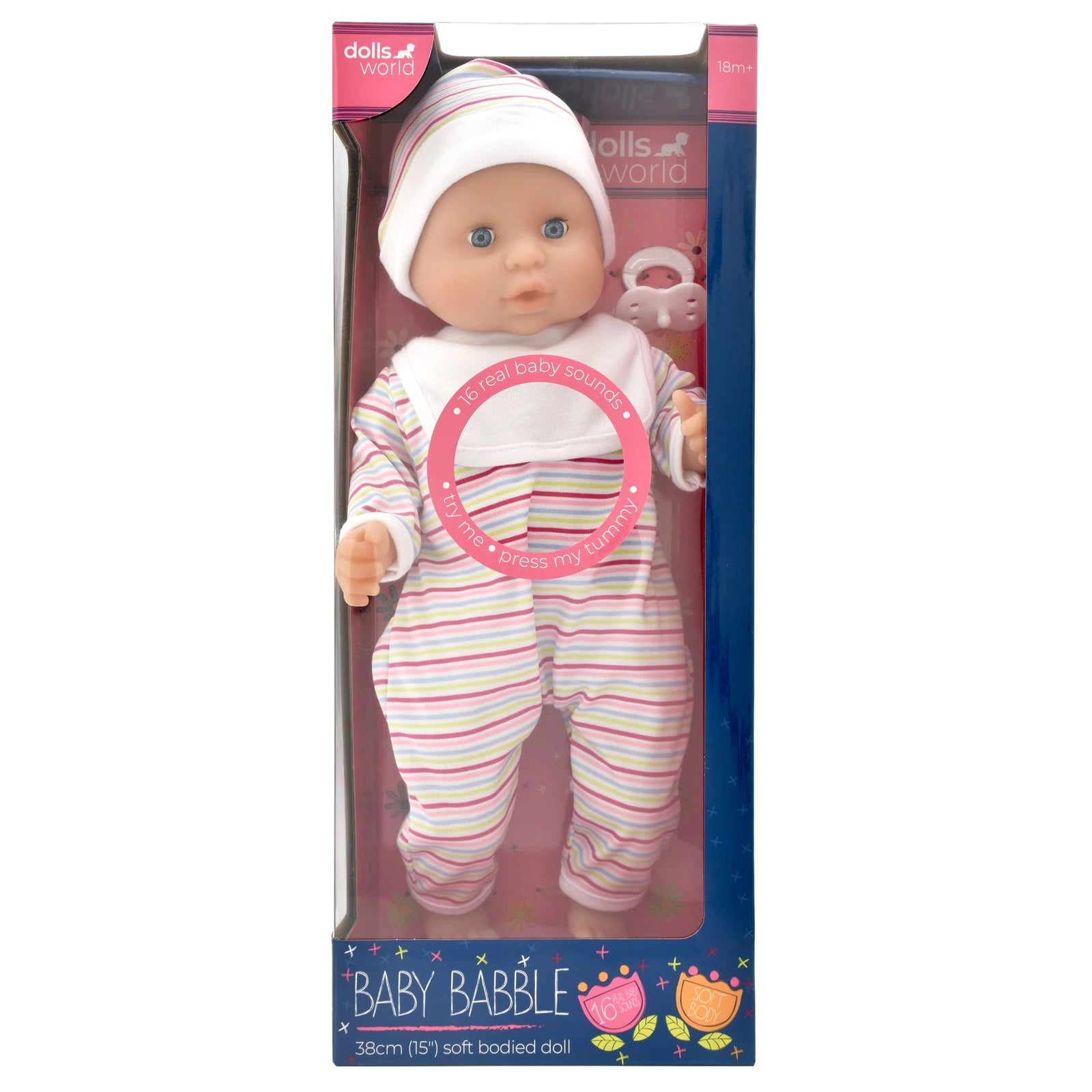 DOLLS WORLD - BABY BABBLE SOFT BODIED DOLL WITH SOUND - Toyworld Frankston