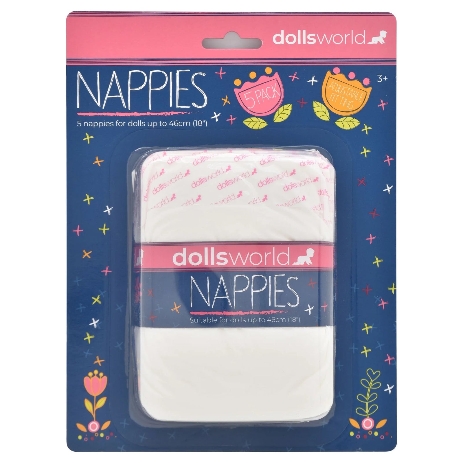 DOLLS WORLD NAPPIES 5 PACK - Toyworld Frankston