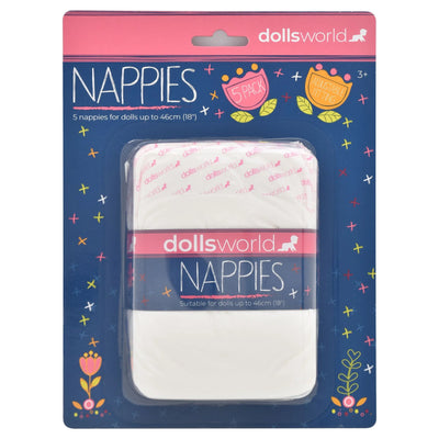DOLLS WORLD NAPPIES 5 PACK - Toyworld Frankston