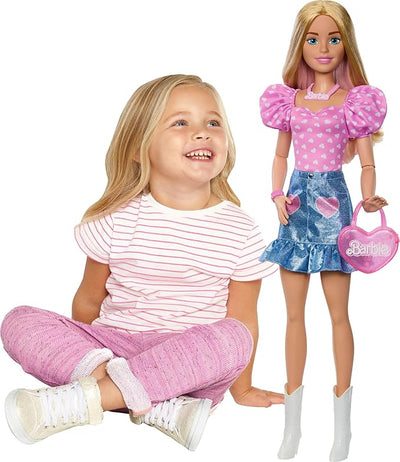 BARBIE 71CM BLONDE DOLL 2025 FASHION DOLL - PINK TOP AND DENIM SKIRT - Toyworld Frankston