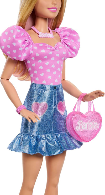 BARBIE 71CM BLONDE DOLL 2025 FASHION DOLL - PINK TOP AND DENIM SKIRT - Toyworld Frankston