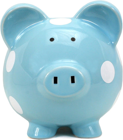 PIGGY BANK - BLUE POLKA DOT