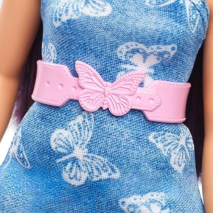BARBIE FASHION DOLL - #231 PURPLE HAIR DENIM BUTTERFLY DRESS