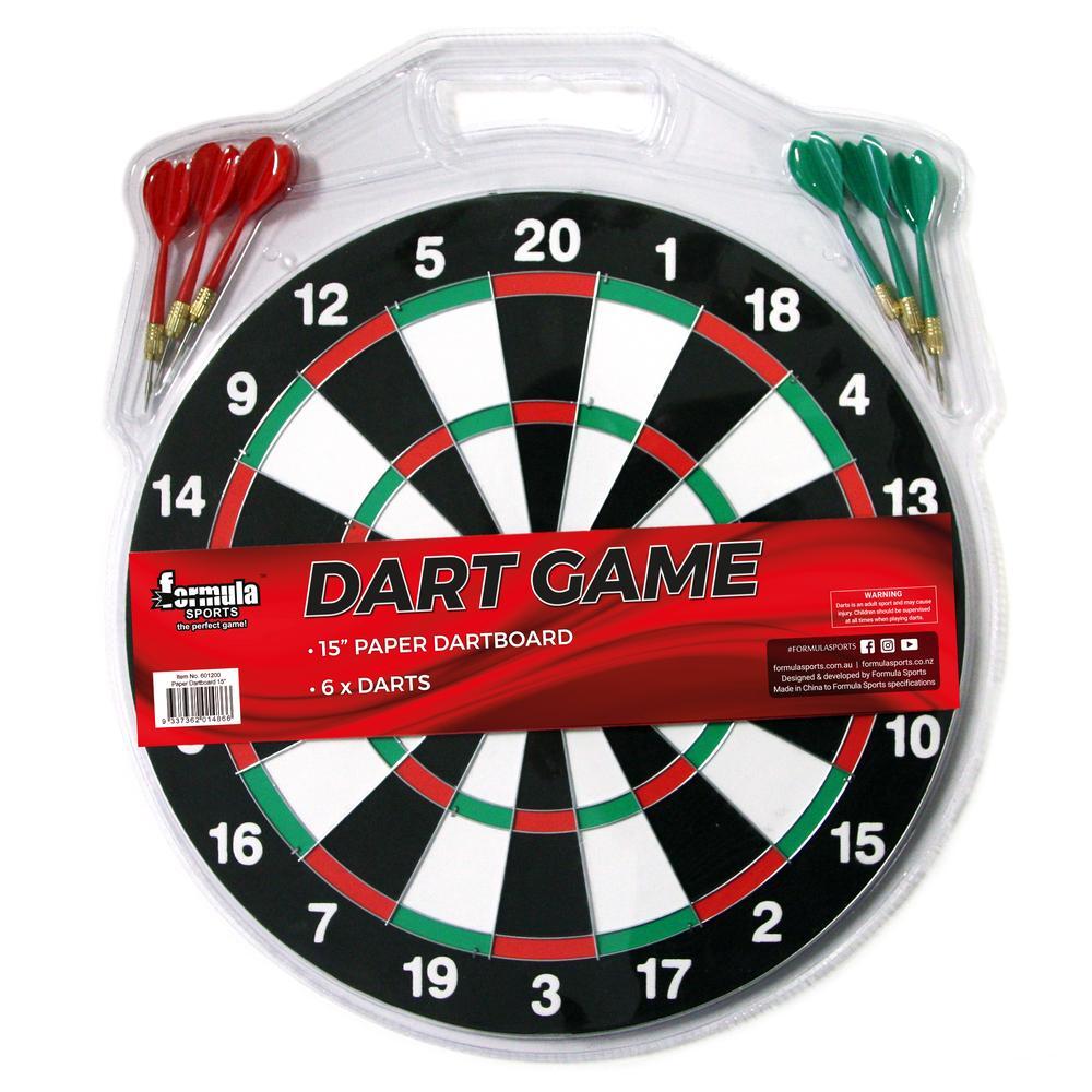 FORMULA SPORTS 15" PAPER DARTBOARD WITH 6 DARTS - Toyworld Frankston
