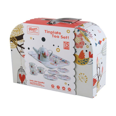 TINPLATE METAL TEA SET 15 PIECES - ASSORTED DESIGNS