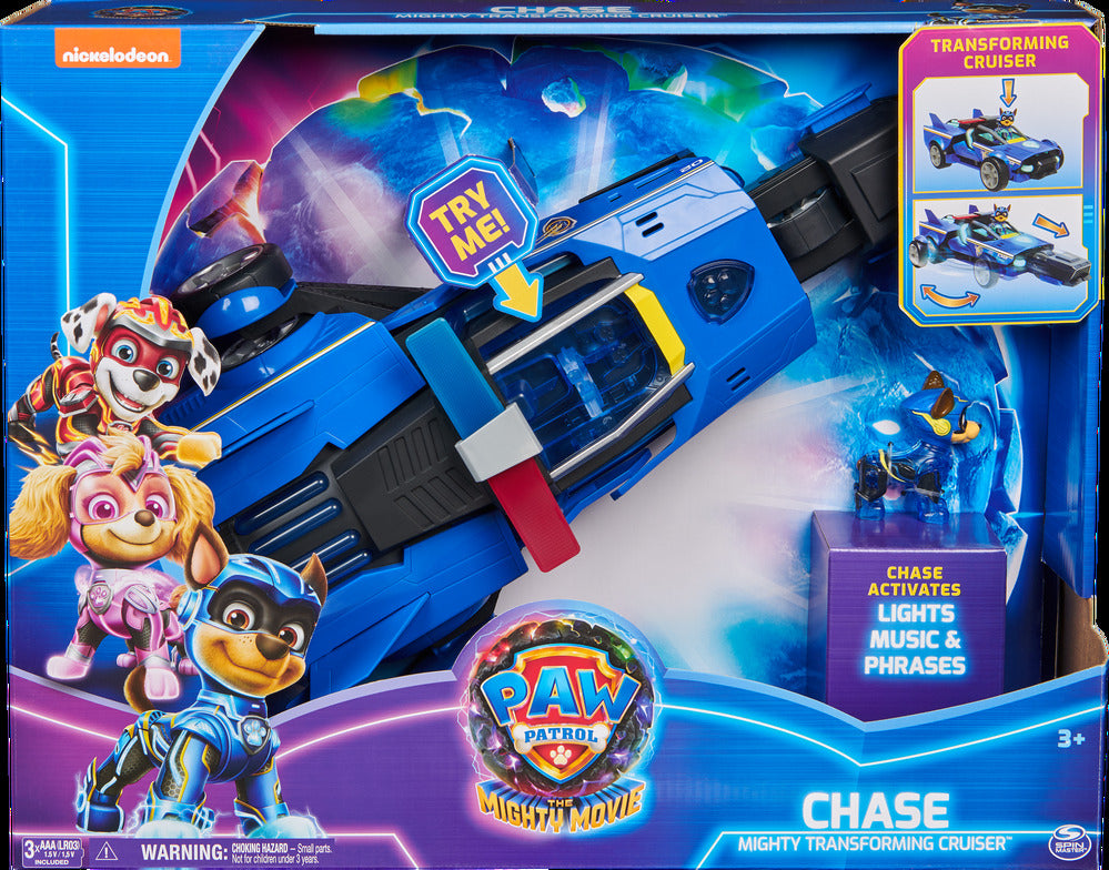 PAW PATROL - THE MIGHTY MOVIE - CHASE - MIGHTY TRANSFORMING CRUISER - Toyworld Frankston