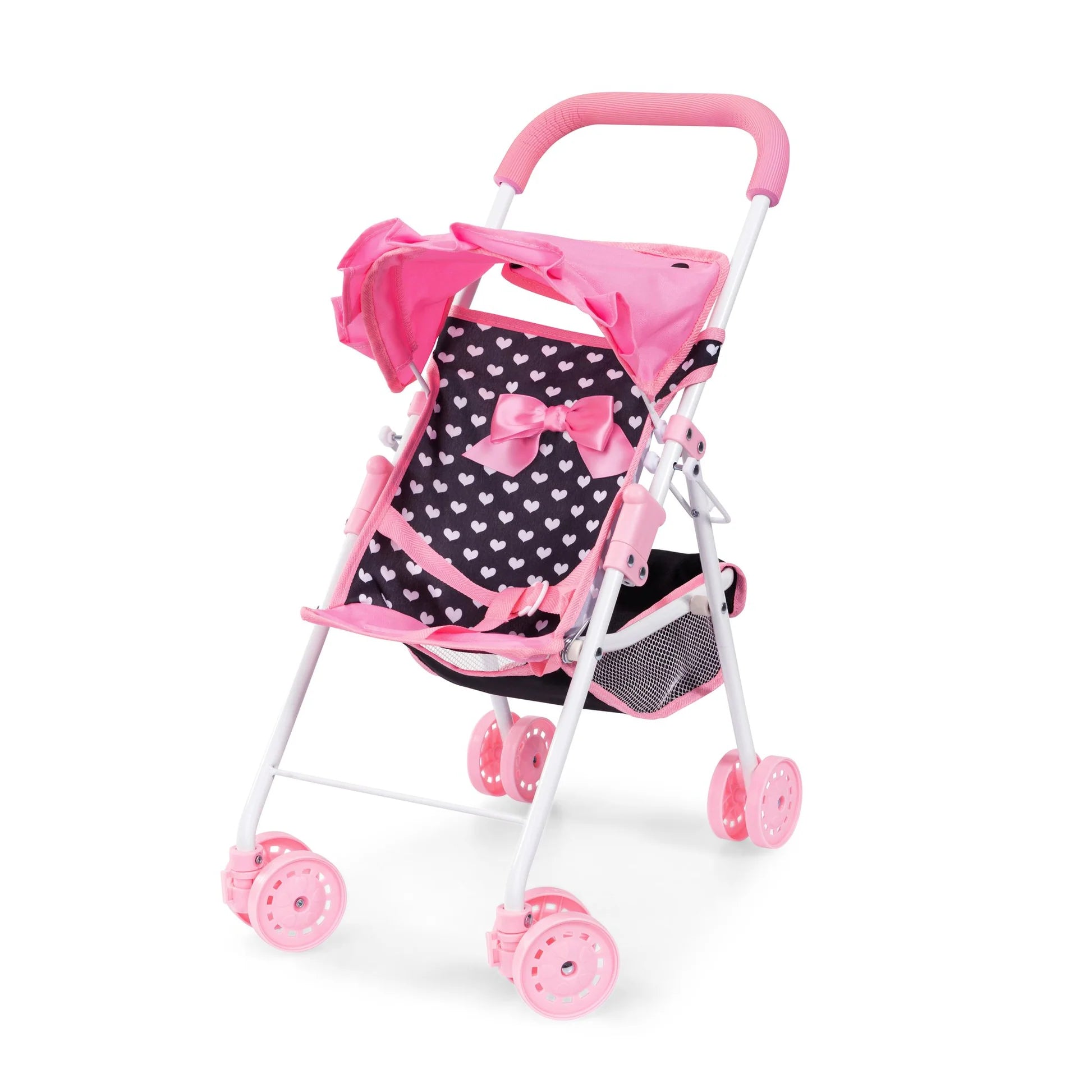 BAYER PRAMS AND STOLLERS DOLL BUGGY - PINK AND BLACK WITH PINK BOW CB - Toyworld Frankston