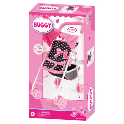 BAYER PRAMS AND STOLLERS DOLL BUGGY - PINK AND BLACK WITH PINK BOW CB - Toyworld Frankston