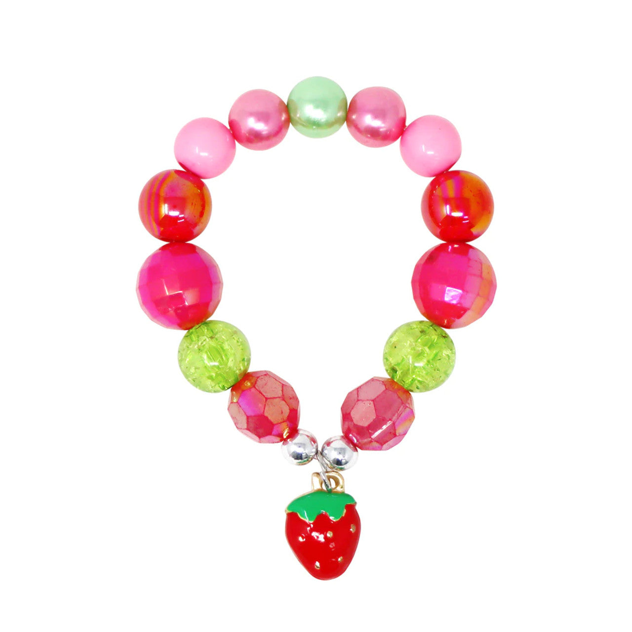 PINK POPPY HOT PINK STRAWBERRY CHARM STRETCH BEADED BRACELET - Toyworld Frankston