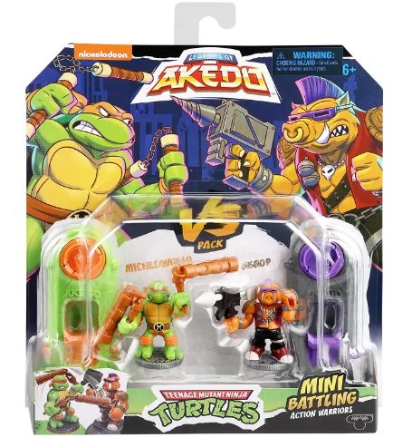AKEDO TEENAGE MUTANT NINJA TURTLES MINI BATTLING ACTION WARRIORS - MICHELANGELO VS BEBOP - Toyworld Frankston