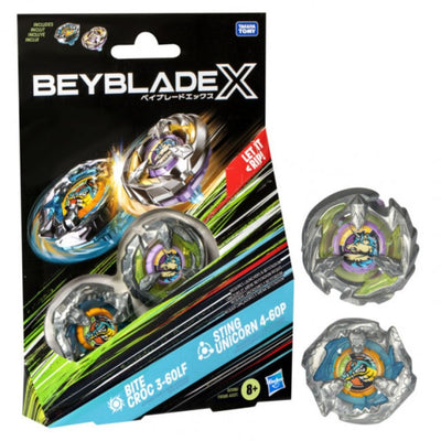 BEYBLADE X STARTER PACK TWIN PACK - BITE CROC 3-60LF - STING UNICORN 4-60P