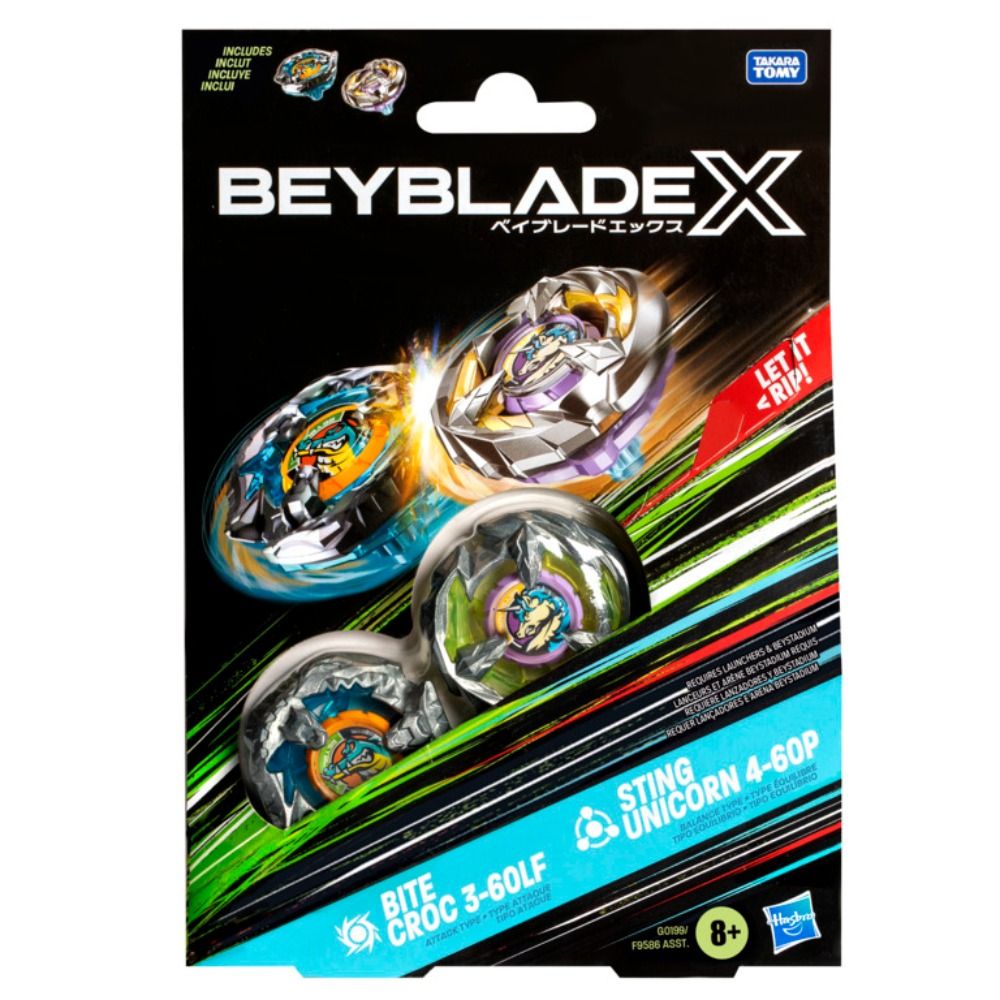 BEYBLADE X STARTER PACK TWIN PACK - BITE CROC 3-60LF - STING UNICORN 4-60P
