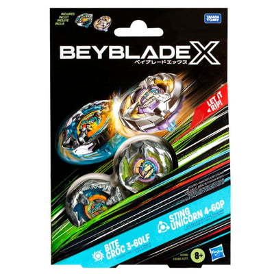 BEYBLADE X STARTER PACK TWIN PACK - BITE CROC 3-60LF - STING UNICORN 4-60P