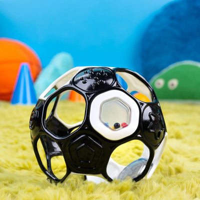 OBALL RATTLE SOCCER BALL BLACK & WHITE - Toyworld Frankston