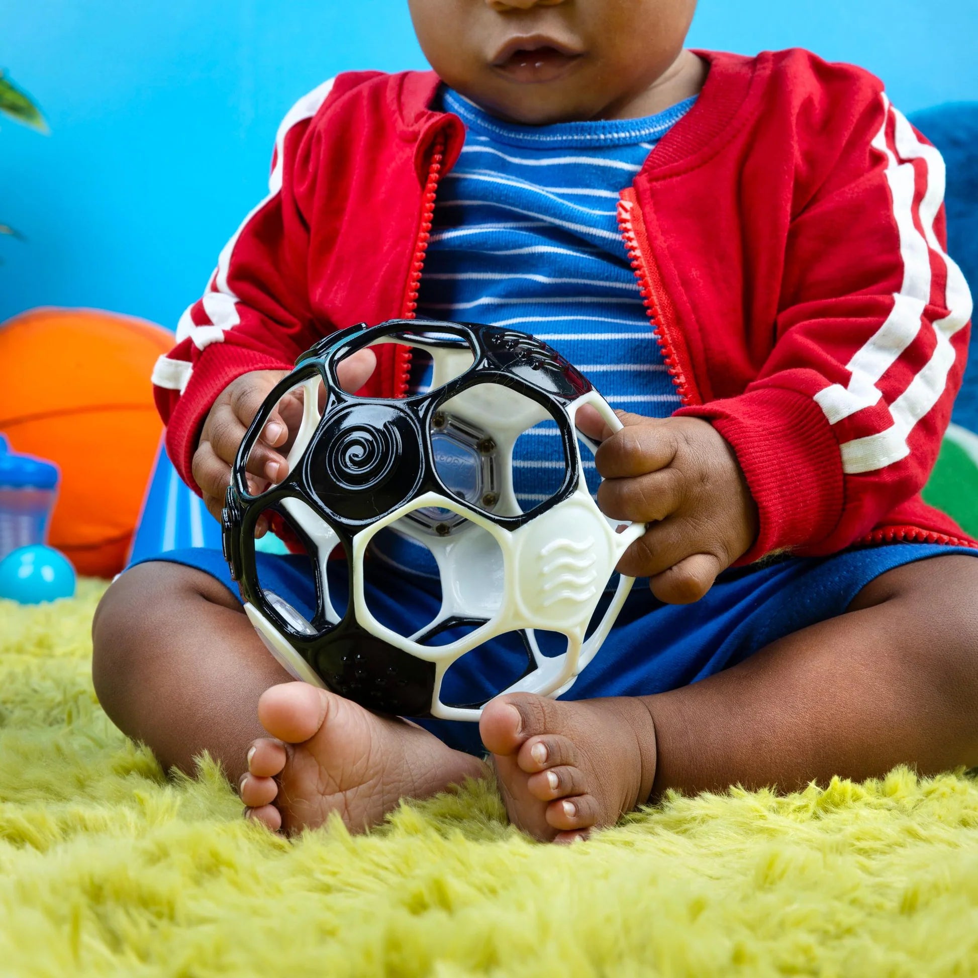 OBALL RATTLE SOCCER BALL BLACK & WHITE - Toyworld Frankston