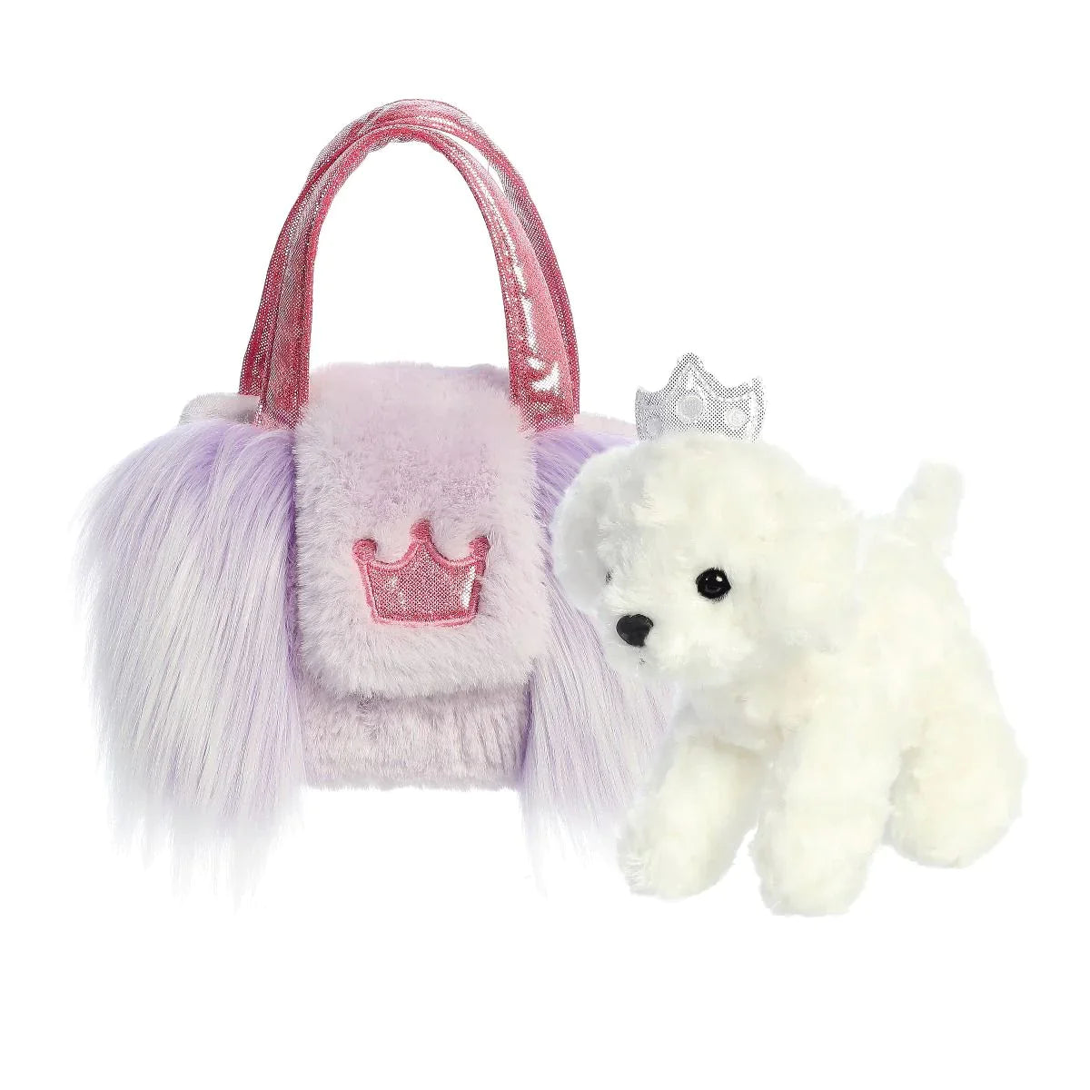 FANCY PALS BICHON PURPLE FRILL BAG WITH CROWN - Toyworld Frankston