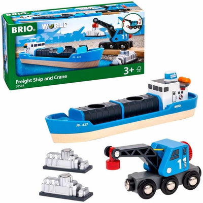 BRIO VEHICLE - FREIGHT SHIP AND CRANE - 4 PIECES - 33534 - Toyworld Frankston
