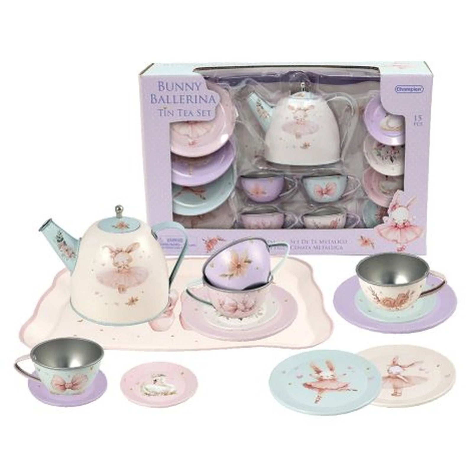 BUNNY BALLERINA TIN TEA SET - 15 PIECES - Toyworld Frankston