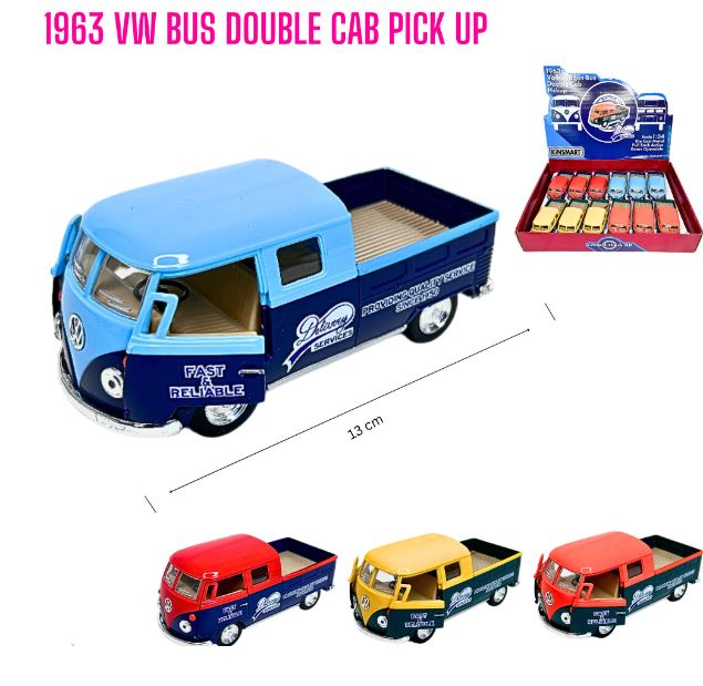 KINSMART PULL BACK DIECAST 1:34 1963 VOLKSWAGEN BUS DOUBLE CAB PICKUP - Toyworld Frankston